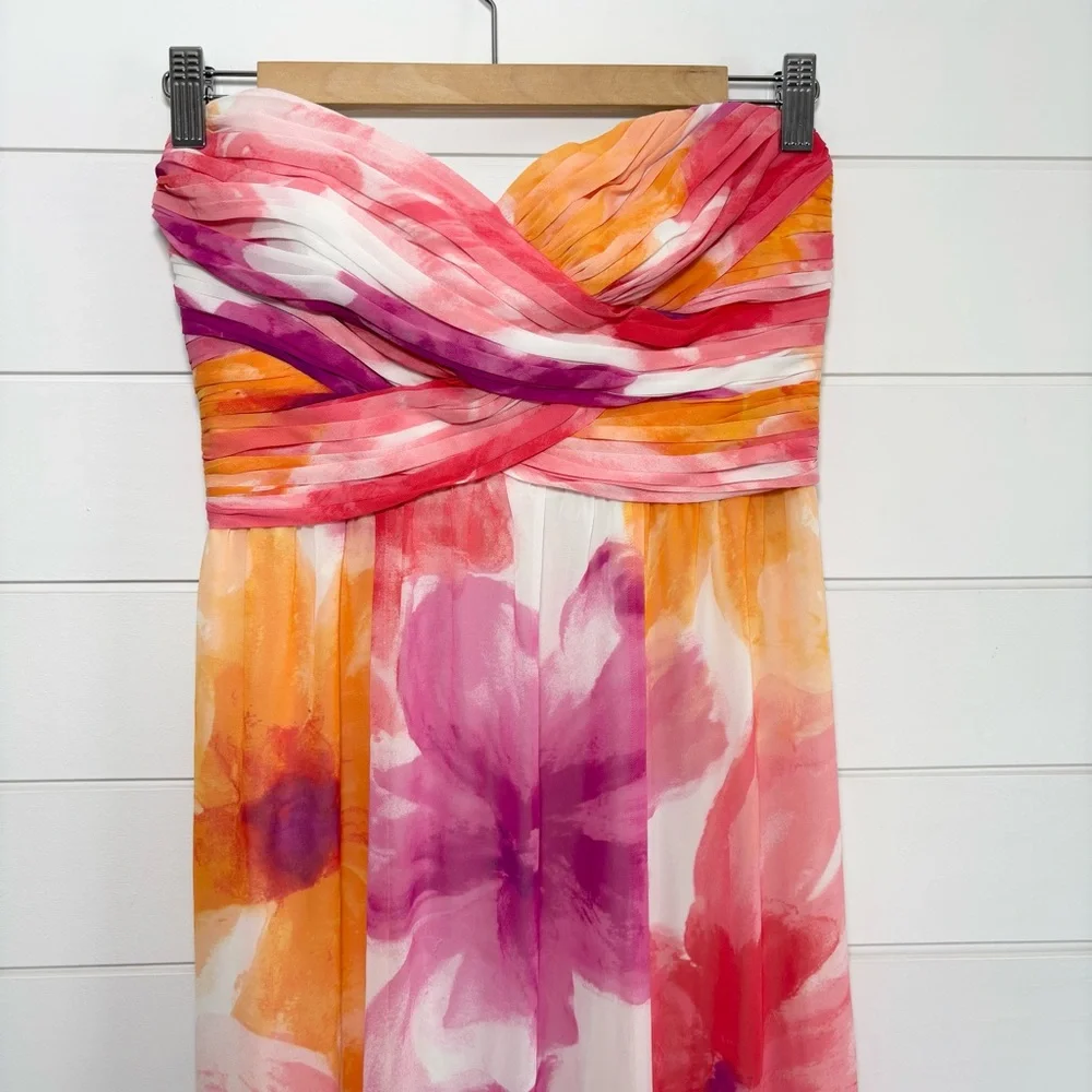 Ralph Lauren Evening Floral Maxi strapless  Dress in Pink and Orange Size 2